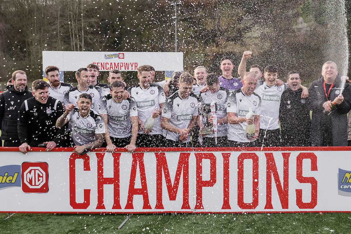 Bala celebrate winning the Nathaniel MG Cup final between Bala Town & Connah's Quay Nomads at the The Rock Stadium