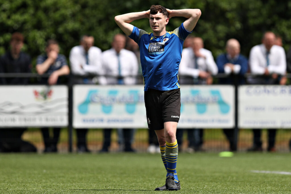 Llanuwchllyn's Jack Evans during Llay Welfare FC vs CPD Llanuwchllyn in the Lock Stock Ardal League Northern Playoff Final at Maes Tegid, Bala