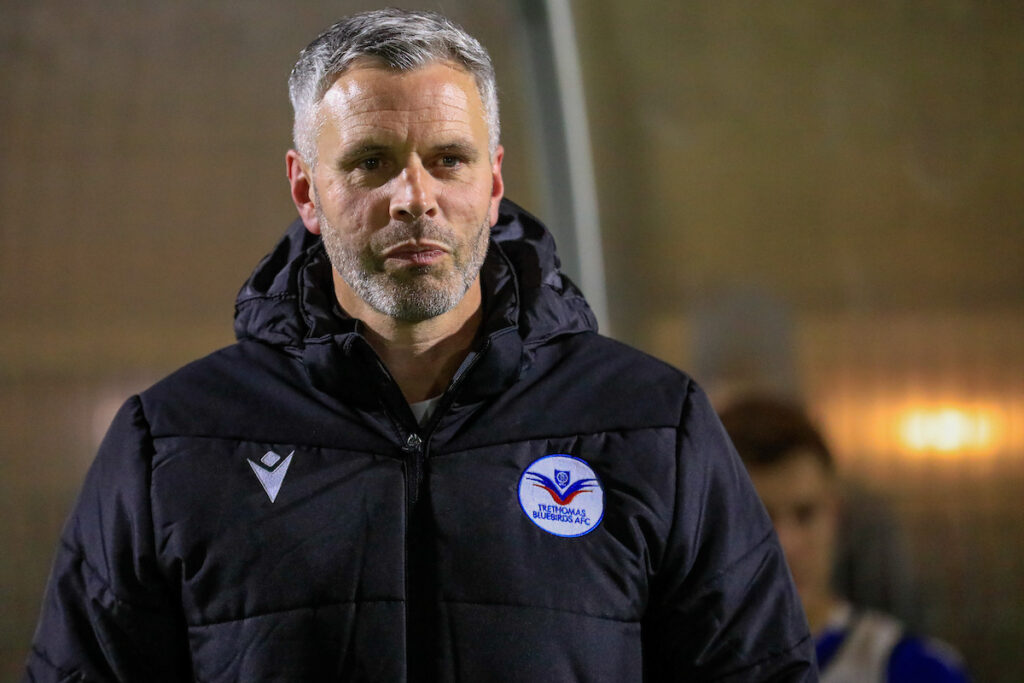 Mark Dunford on the touchline at Trethomas Bluebirds. 