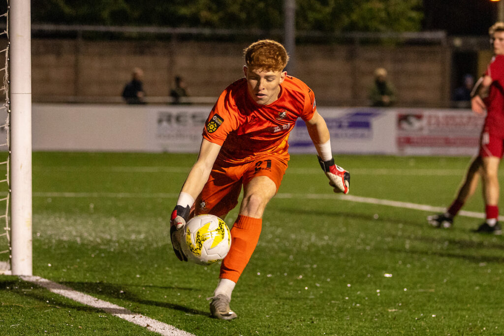 Sebastian Osment in action for Aberystwyth Town in the JD Cymru Preier