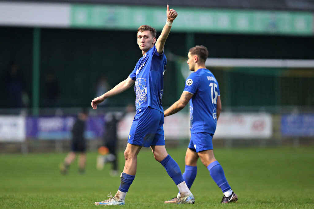 Penybont's Nathan Wood after Caernarfon Town vs Penybont FC in Round 15 of the JD Cymru Premier at The Oval, Caernarfon