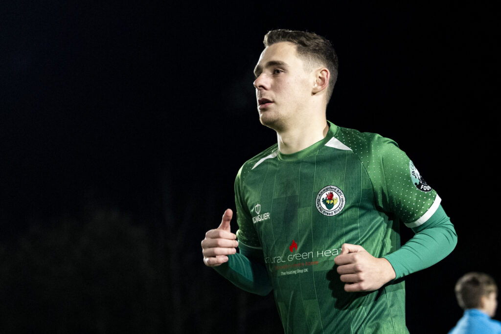 Lewis Reed of Ammanford ahead of kick off. Trefelin v Ammanford in the JD Cymru South at Ynys Park on the 22nd November 2024