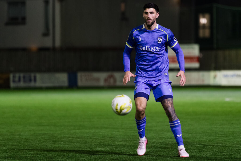 Haverfordwest County's Luke Tabone during the 2024/25 JD FAW Welsh Cup round 4 fixture between Haverfordwest County AFC & llanelli Town AFC at LHP Stadium, Carmarthen, Wales