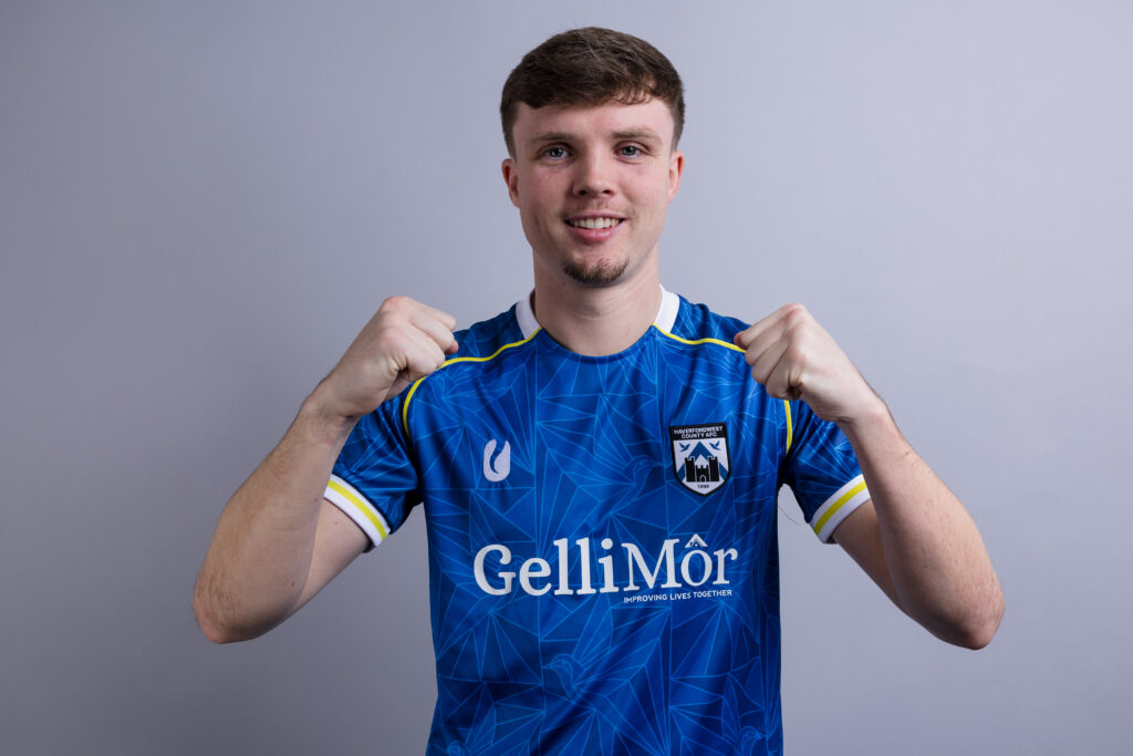 Haverfordwest’s Rhys Abbruzzese during a Cymru Premier media session with Haverfordwest County A.F.C Football Club at Bridge Meadow Stadium, Wales