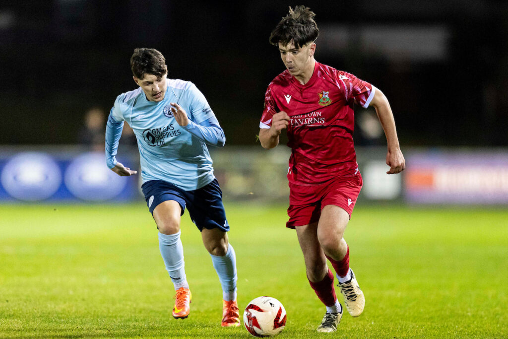 James Lester of Llanelli Town in action.
Llanelli Town v Cambrian United in the JD Cymru South at Stebonheath Park on the 20th December 2024