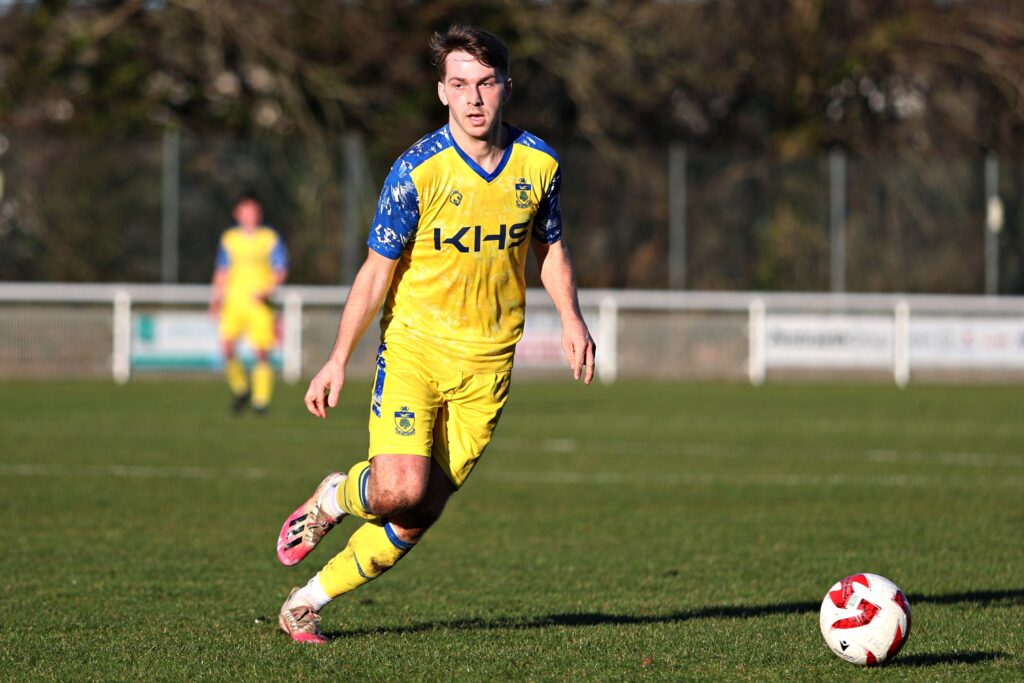 Jamie Cumming of Colwyn Bay during CPD Bangor City 1876 vs Colwyn Bay FC in Round 18 of the JD Cymru North at Nantporth Stadium, Bangor