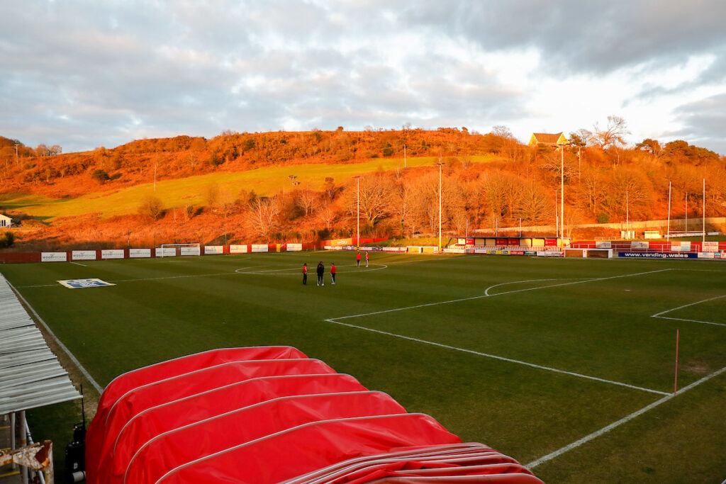 A general view inside Old Road Welfare Ground, home of Briton Ferry and the stadium for the Welsh Blood Service League Cup regional semi-final