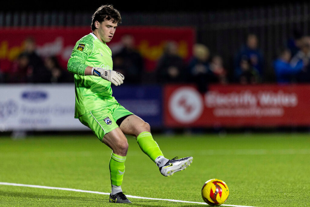 Haverfordwest County goalkeeper Zac Jones in action.
Haverfordwest County v Penybont in the JD Cymru Premier at Bridge Meadow Stadium on the 21st March 2025
