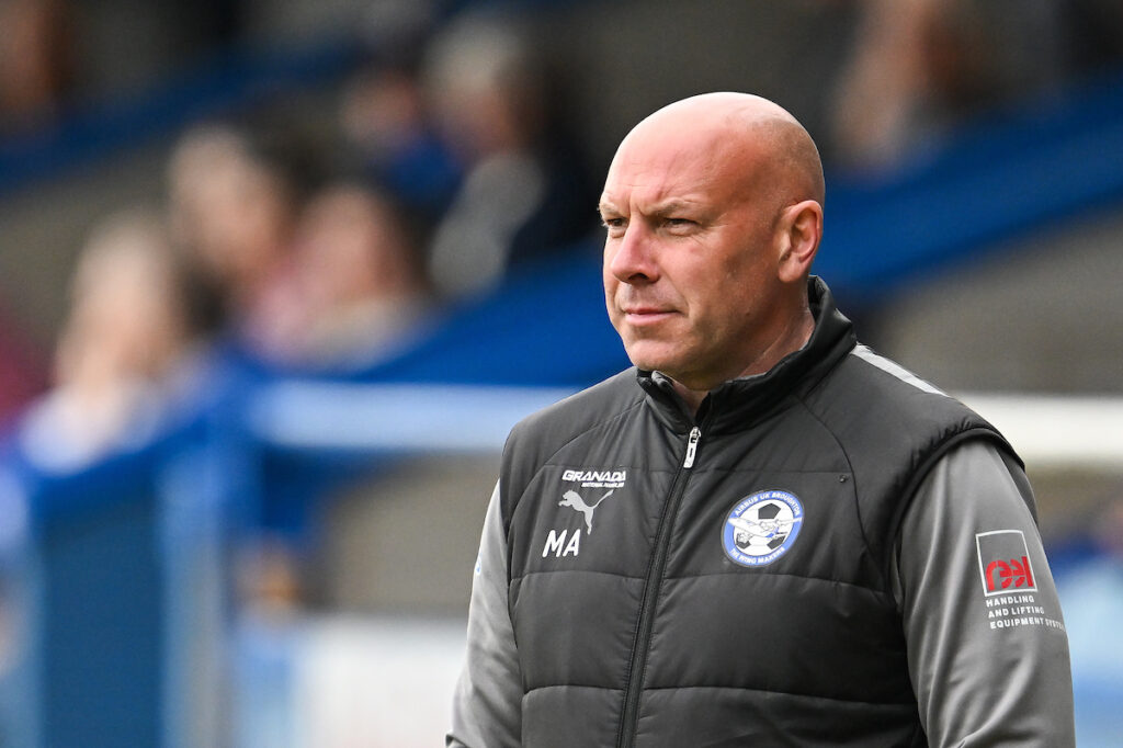 Mark Allen Manager of Airbus UK Broughton during the 2024/25 JD Cymru North fixture Caersws v Airbus UK Broughton FC at Caersws Recreation Ground, Caersws , Wales