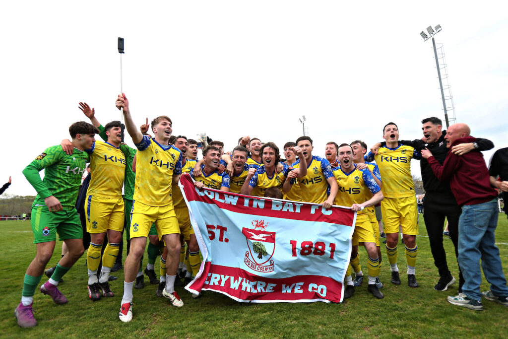 Colwyn Bay celebrate winning the JD Cymru North after CPD Penrhyncoch vs Colwyn Bay FC in Round 30 of the JD Cymru North at Cae Baker, Penrhyncoch