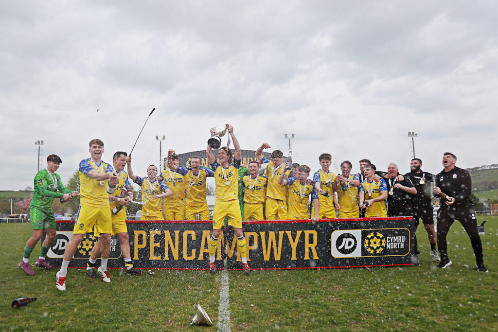 Colwyn Bay celebrate winning the JD Cymru North after CPD Penrhyncoch vs Colwyn Bay FC in Round 30 of the JD Cymru North at Cae Baker, Penrhyncoch