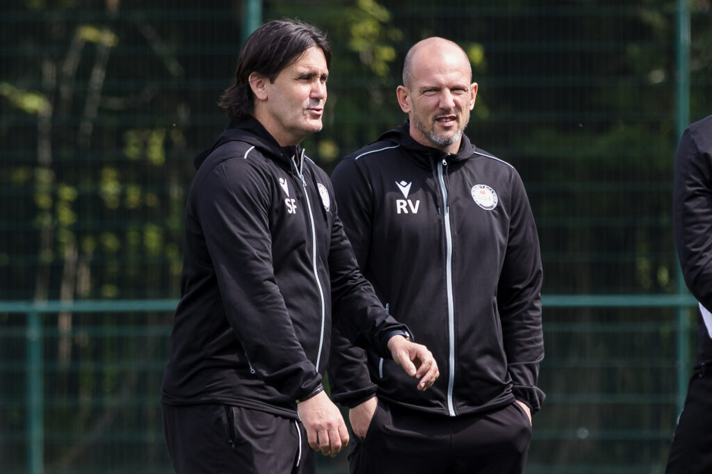 Stephen Fisher (L) and Ryan Valentine (R), the coaching team at Bala Town