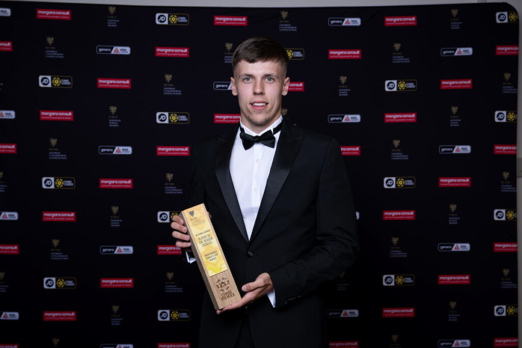 Rhys Hughes of the Connah's Quay Nomads at the FAW National League Awards after winning the JD Cymru Leagues Premier Player of the Season