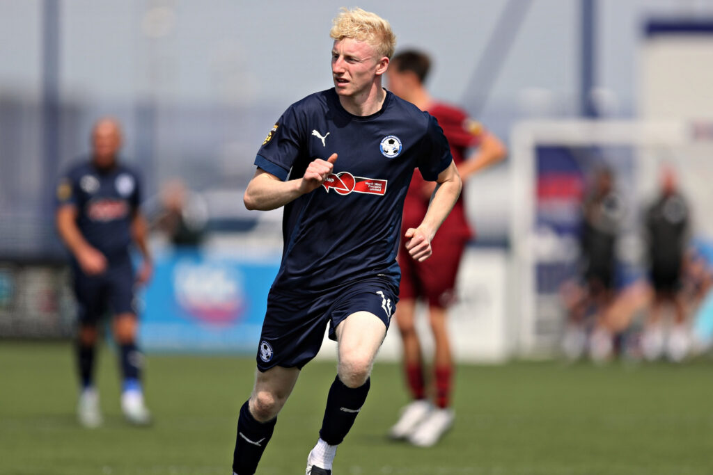 Mason Blackwell-Jones of Airbus during Airbus UK Broughton vs Holyhead Hotspur in Round 2 of the JD Cymru North at the Hollingsworth Group Stadium, Broughton