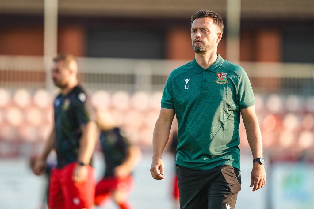 Llanelli Town Manager Lee John during the JD Cymru Premier 2025/26 fixture Llanelli Town vs Briton Ferry Llansawel at Stebonheath Park, Llanelli, Wales