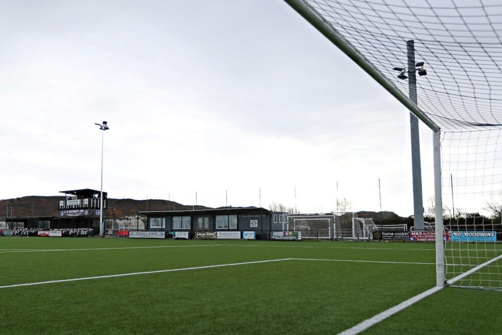 A general view of The Go Goodwins Stadium before Bala Town vs Caernarfon Town in Round 21 of the JD Cymru Premier at the Go Goodwins Stadium, Llandudno.