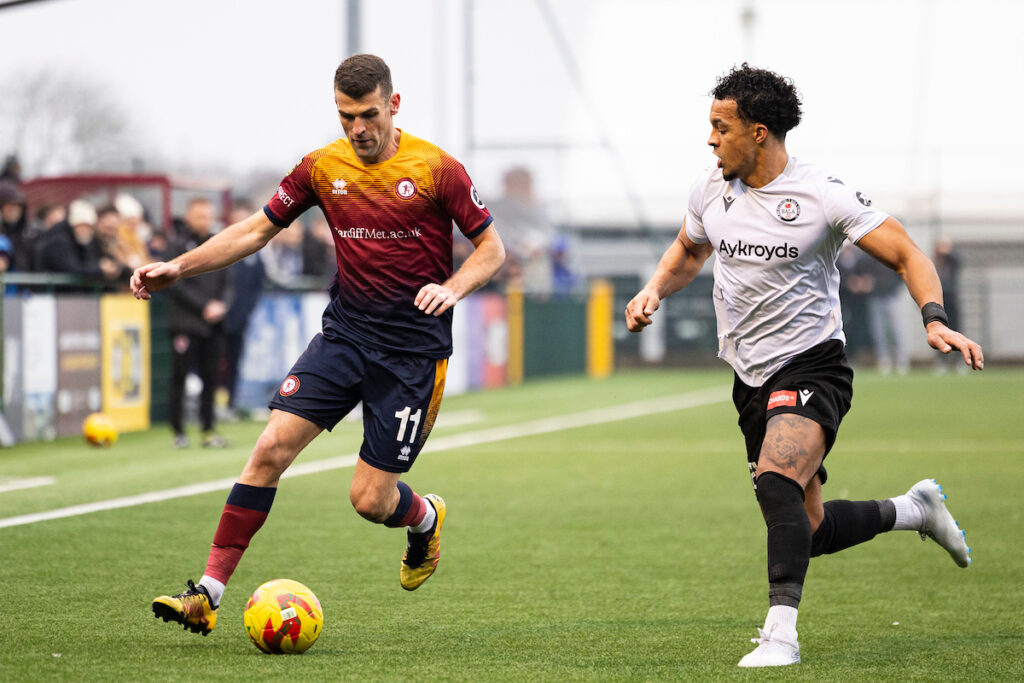 Adam Roscrow of Cardiff Met in action.
Cardiff Metropolitan University v Bala Town in the JD Cymru Premier at Cyncoed Campus on the 8th February 2025
