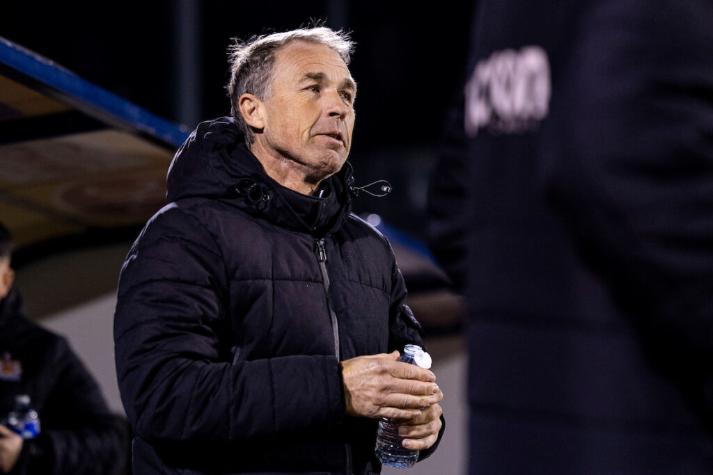 Barry Town United Director of Football Andy Legg ahead of kick off.
Barry Town United v Aberystwyth Town in the JD Cymru Premier at Jenner Park on the 11th March 2025