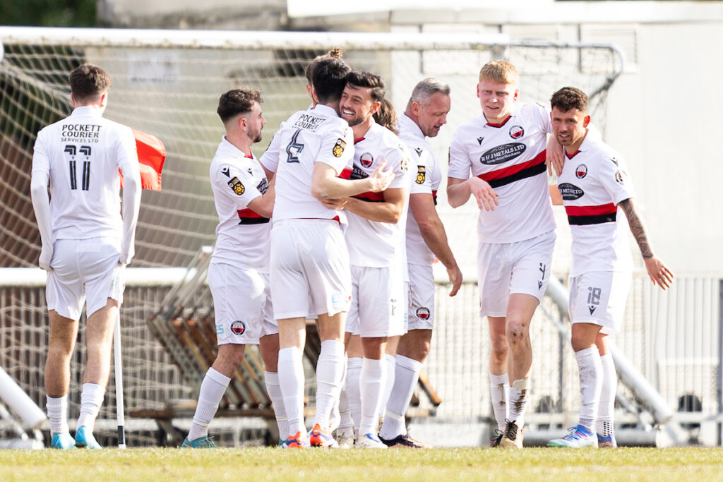 Stefan Jenkins of Trefelin celebrates scoring his sides second goal.
Newport City v Trefelin in the Welsh Blood Service Cup at Newport Stadium on the 16th March 2025