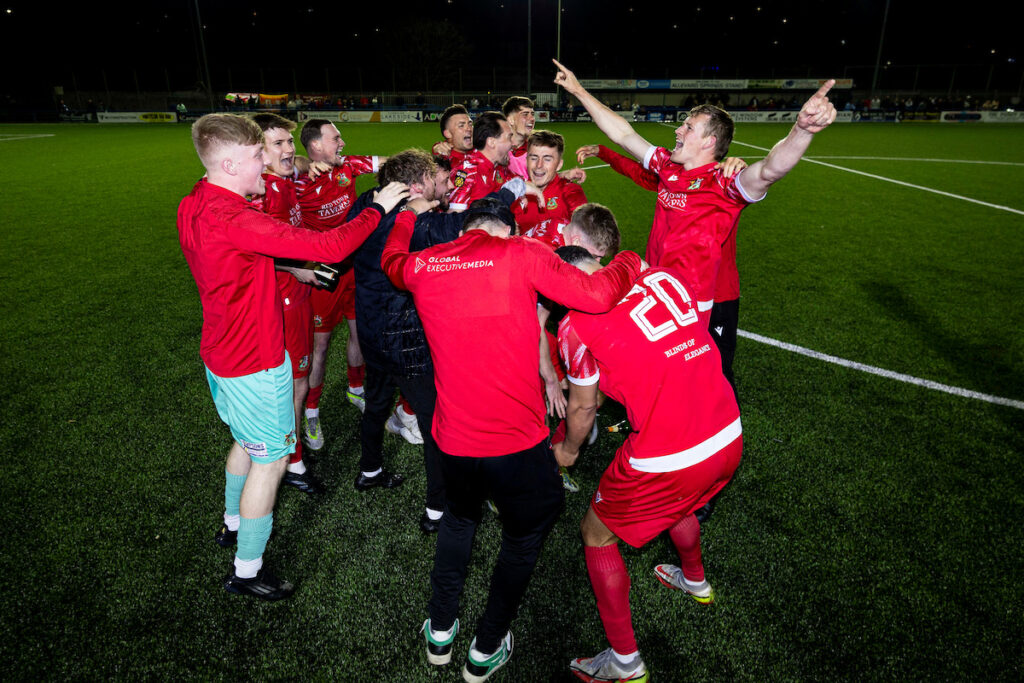 Llanelli Town celebrate at full time.
Cambrian United v Llanelli Town in the JD Cymru South at the M&P Group 3G on the 4th April 2025