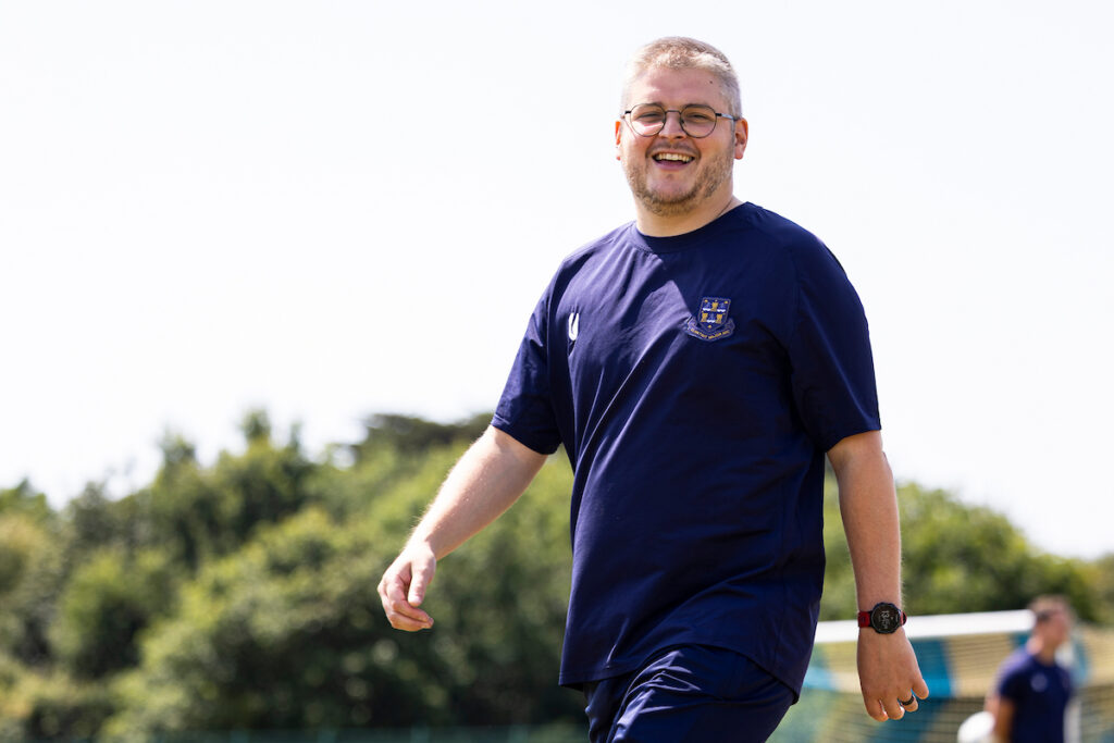 Llantwit Major manager Karl Lewis during the warm up.
Llantwit Major v Aberystwyth Town in the JD Cymru South at Windmill Lane on the 26th July 2025