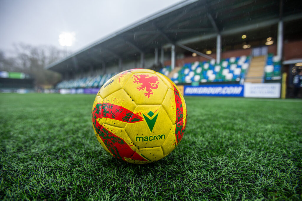 A general view of the JD Cymru Leagues match ball which is manufactured by Macron. 