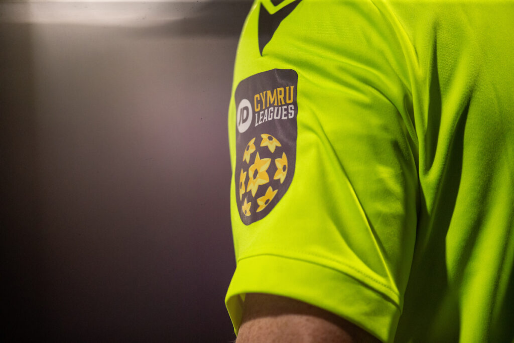 JD Cymru Leagues sleeve patch during the JD Cymru Premier fixture between Bala Town and The New Saints at Maes Tegid, Bala. 21st of February, Bala, Wales