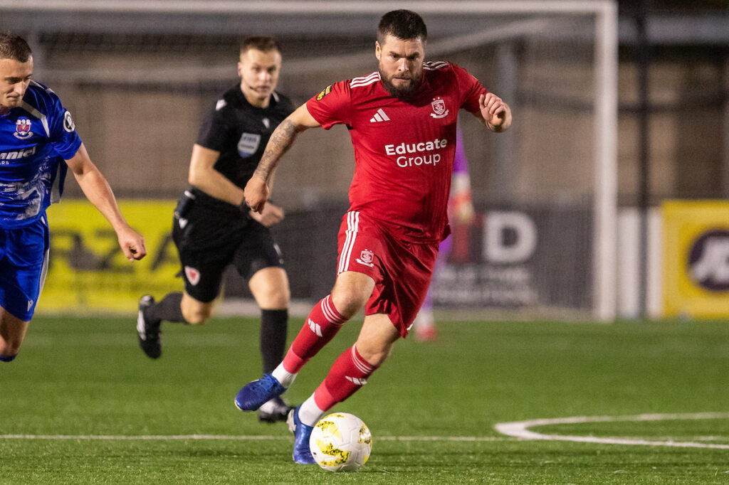 Connah's Quay Nomads' Kai Edwards during the JD Cymru Premier fixture between Connah's Quay Nomads and Penybont at the Essity Stadium, Flint, Wales