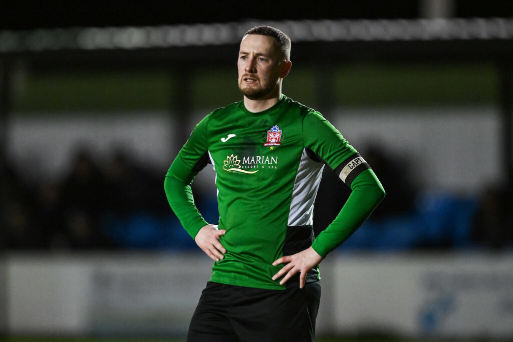 James Stead of Prestatyn Town during the 2024/25 JD Cymru North fixture between Prestatyn Town v Airbus UK Broughton at Bastion Gardens, Prestatyn, Wales