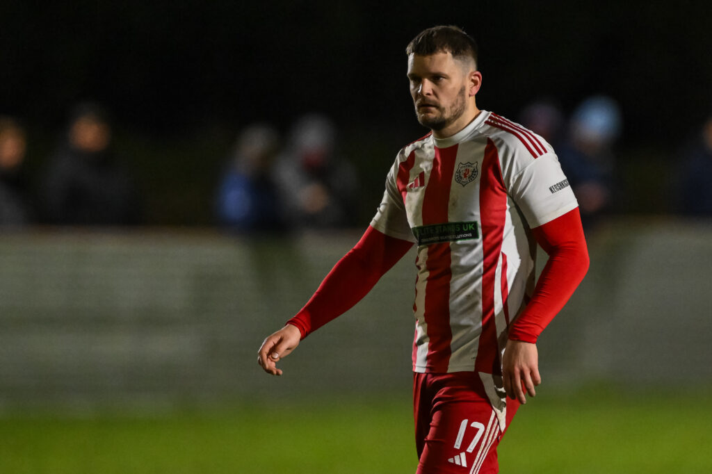 Jamie Breese of Holywell Town during the 2024/25 JD Cymru North fixture between Holywell Town & Colwyn Bay at Bartons North Wales Stadium, Holywell, Wales