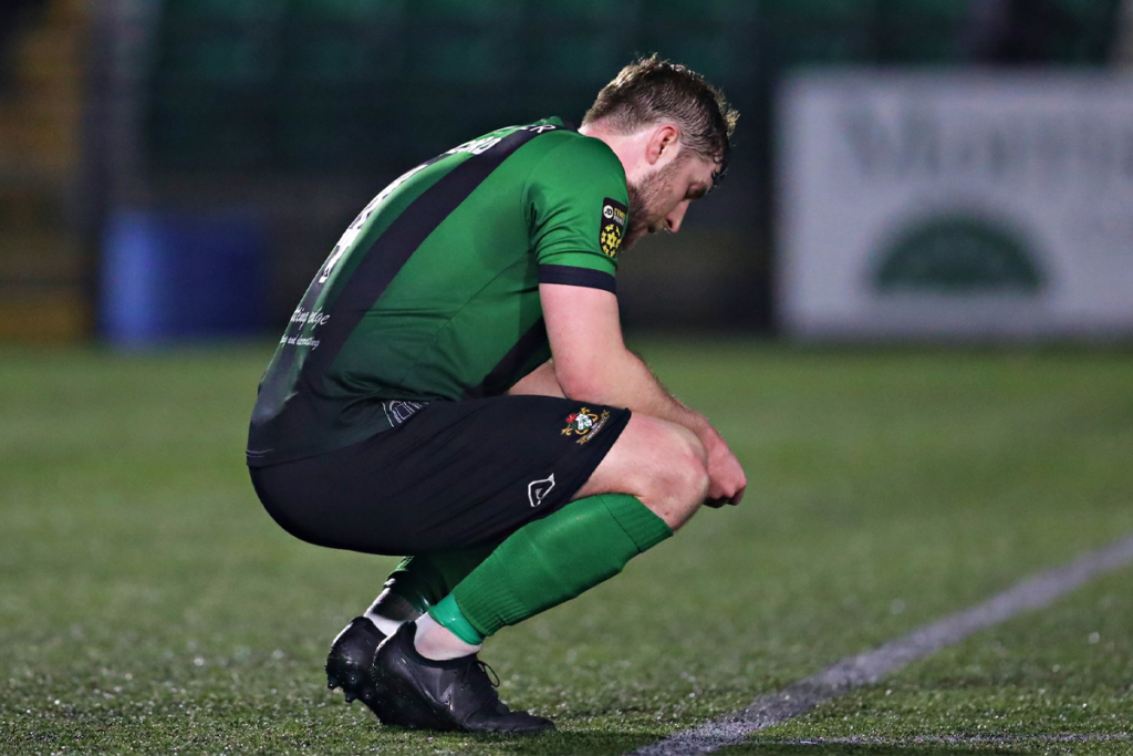 Louis Bradford of Aberystwyth Town after Aberystwyth Town vs Briton Ferry Llansawel in Round 29 of the JD Cymru Premier Play-Off Conference at Park Avenue, Aberysywth