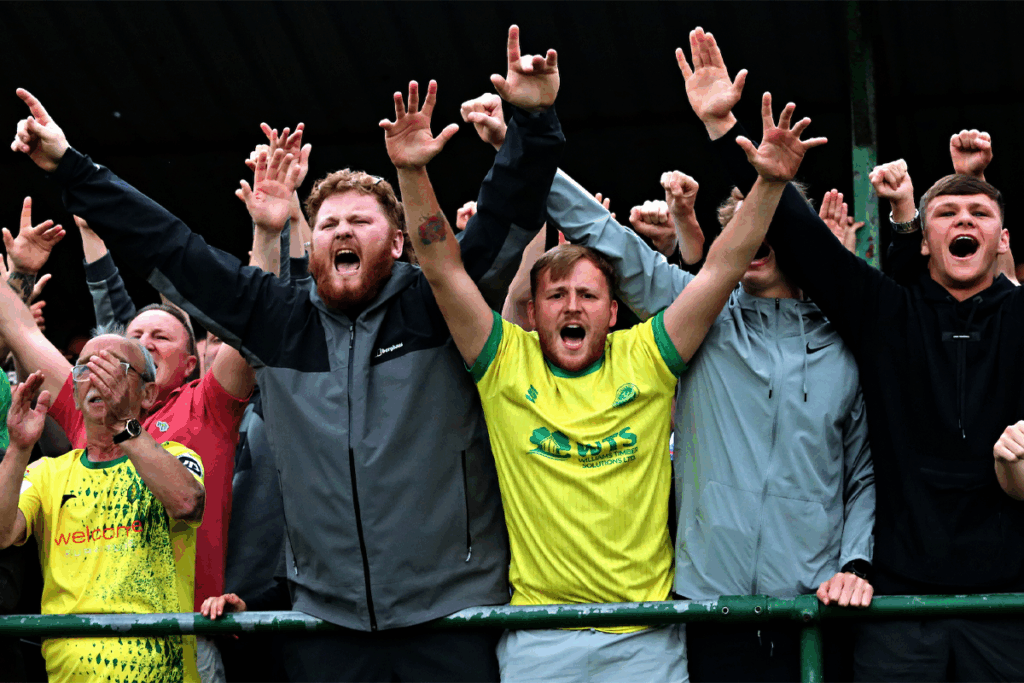 Caernarfon Town fans during the JD Cymru Leagues Premier match with Cardiff Met